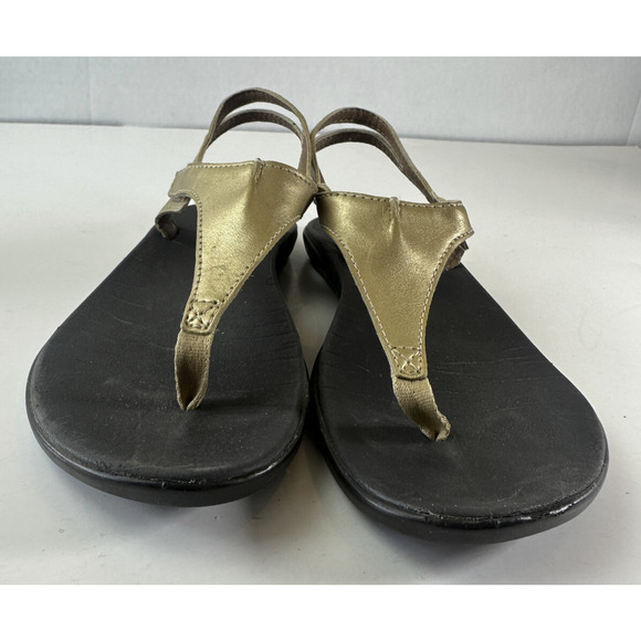 OluKai Comfort Eheu Slingback Thong Sandals Gold Metallic V-Strap Girls Size 3 - Picture 5 of 12